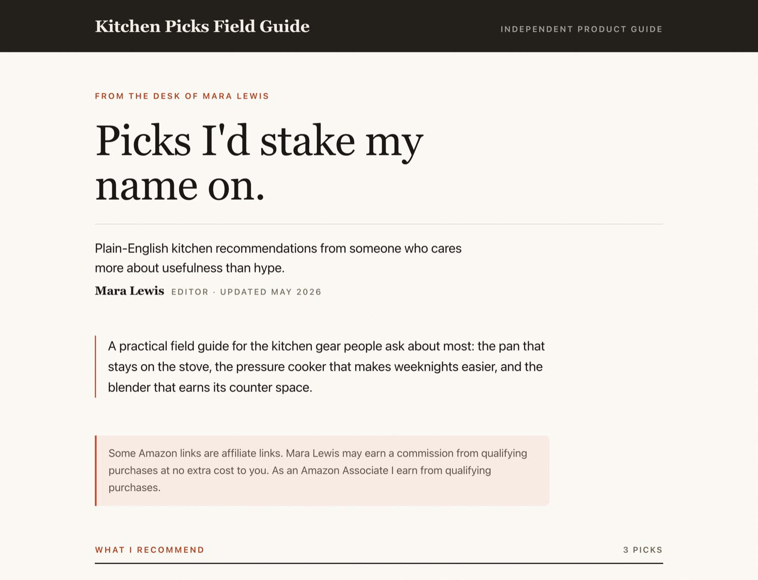A published site built with Digital ATM open in a web browser, showing its title, its writer's name and its list of recommendations.