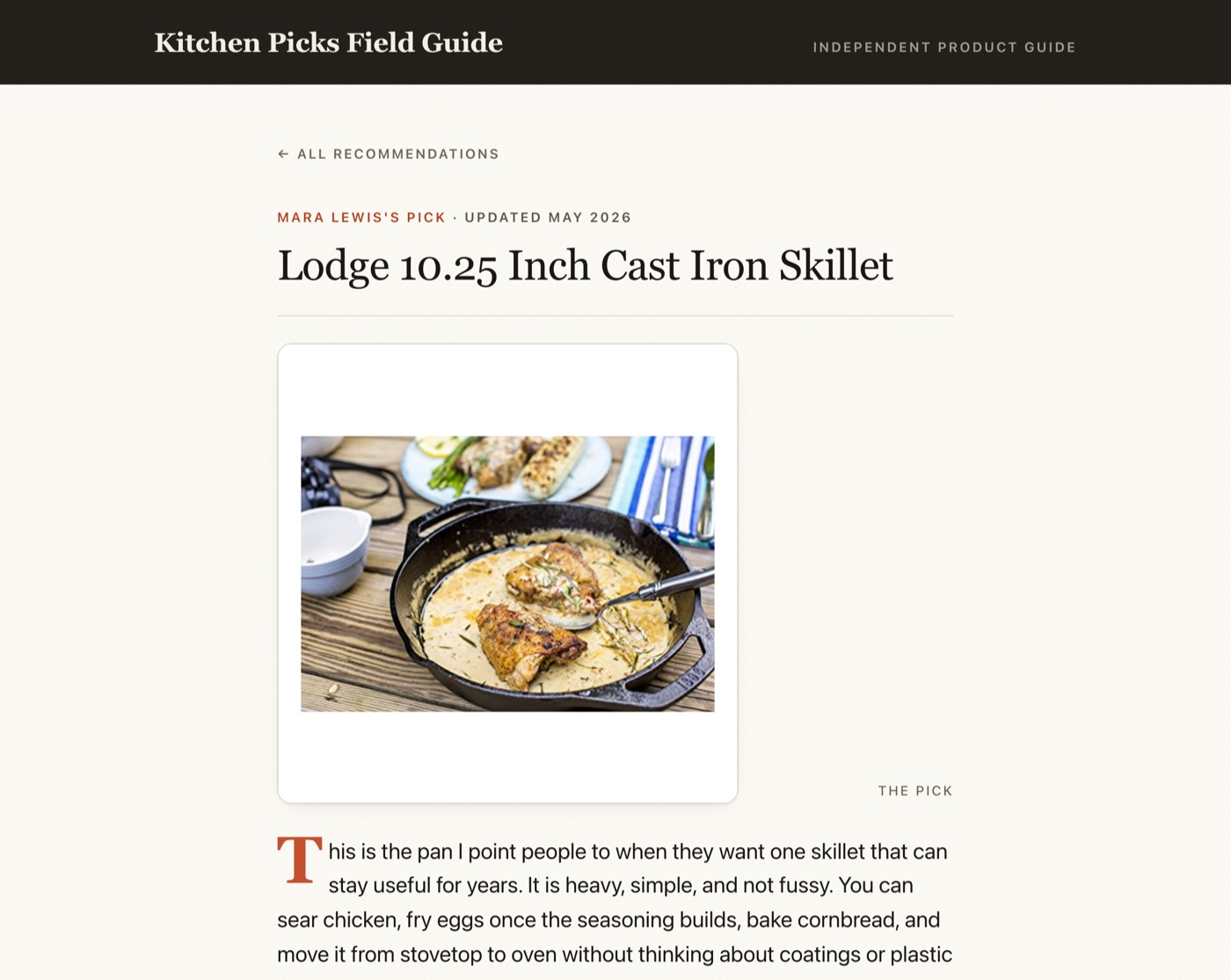 One page from the same published site: a product write-up with its own headline, photograph and opening paragraph.